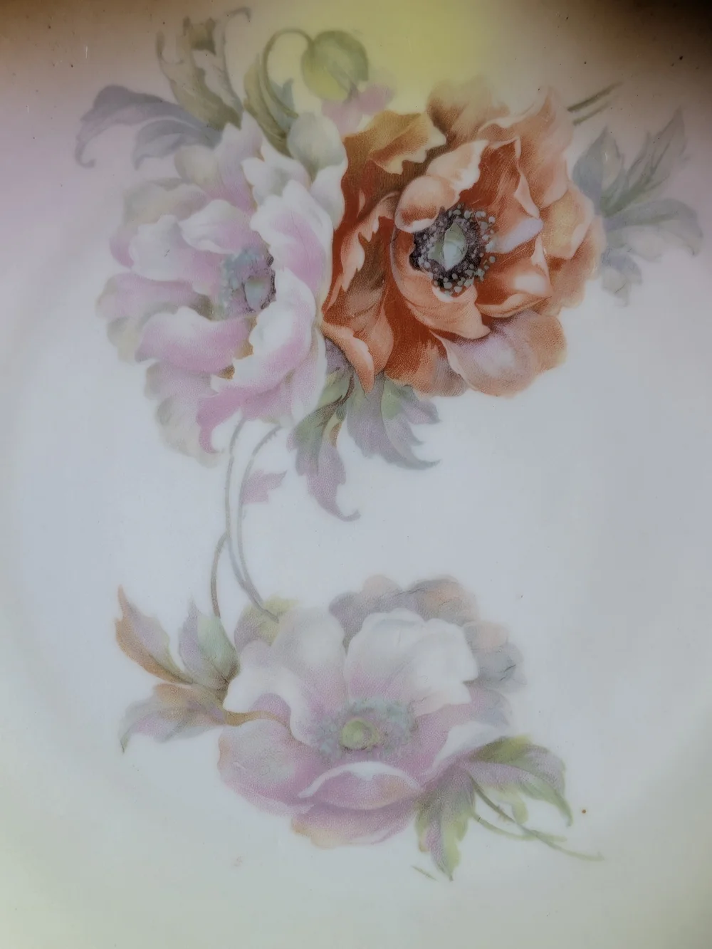 Antique Bavarian serving platter features hand painted poppies